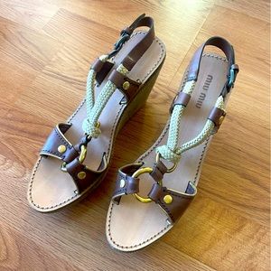 Miu Miu Wooden Platform Sandals Wedges Made in Italy Women’s Size 7/37